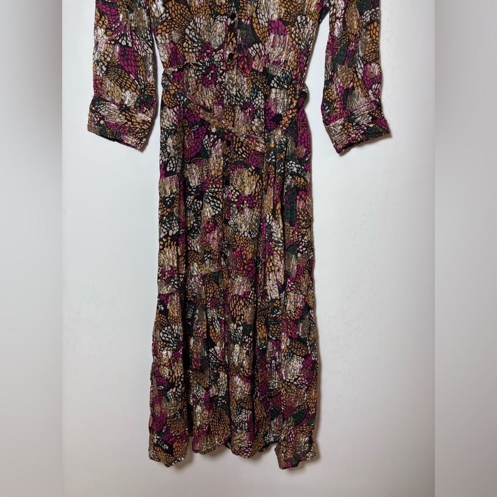 ba&sh Love Metallic Floral Print Midi Belted Dress $495 Sz XS - Picture 6 of 14